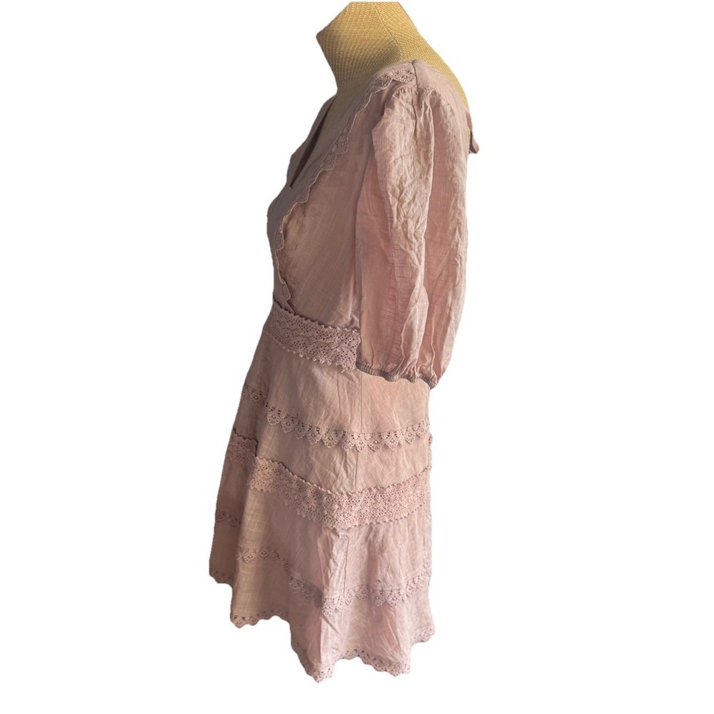City Studio 100% Cotton Mini Dress- Mauve Light Rose Pink- Crochet Trim- Sz 10 - Picture 3 of 7